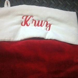 Pottery Barn Classic Large maroon & Ivory Velvet Christmas Stocking Mono Kruz